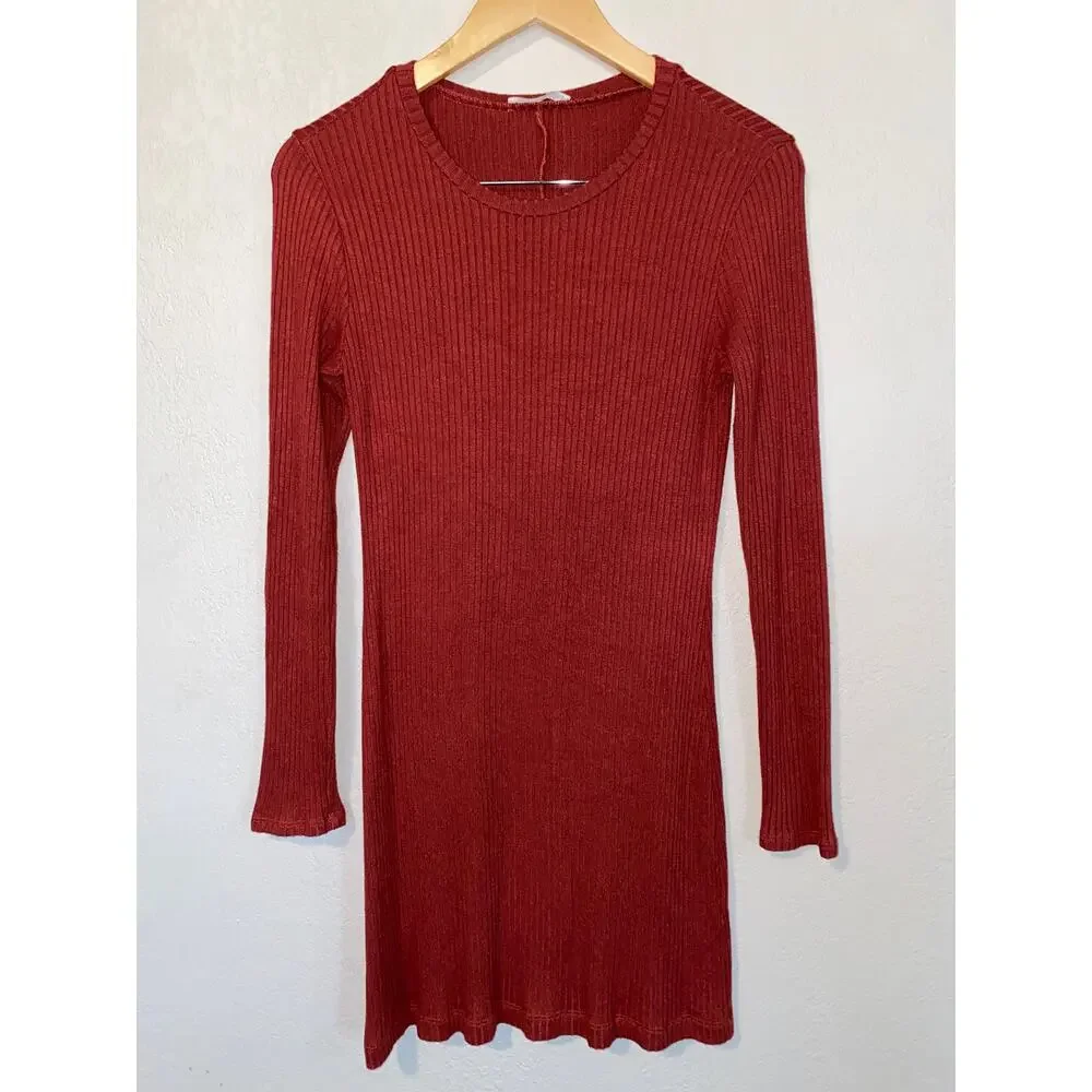 Reformation Jeans Ribbed Stretchy Dress Burnt Orange/Brown SZ S. Made in USA. - Picture 1 of 6